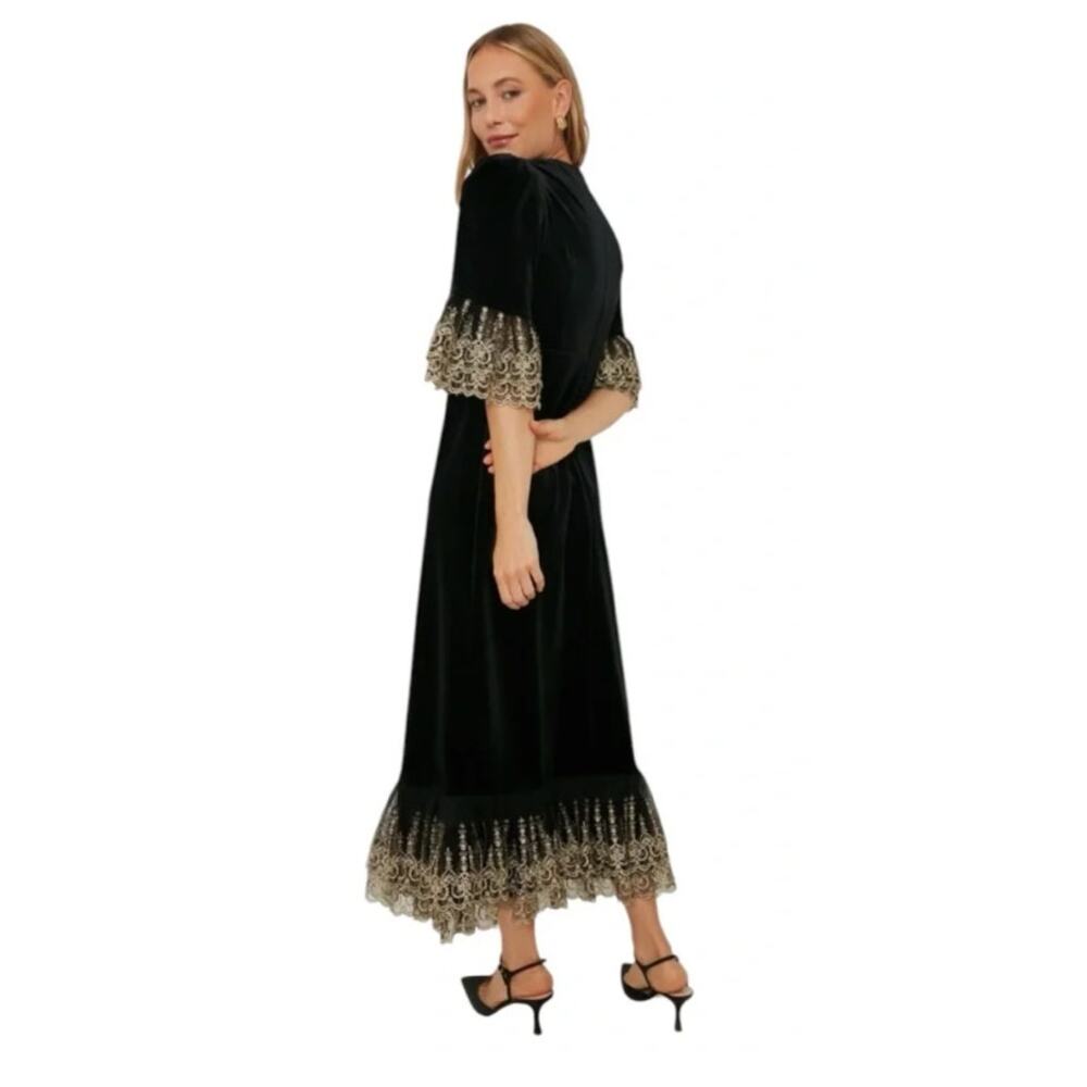 NWT Tuckernuck Pomander Place Lilith Black Gold Lace Ruffle Maxi Dress Size S - Picture 4 of 15